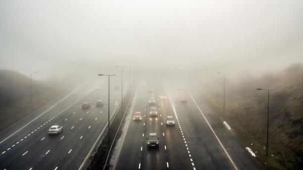 Foggy co<em></em>nditions on the M62 near Saddleworth Moor on Saturday. Pic: PA