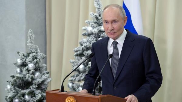 Vladimir Putin speaks during a press co<em></em>nference on Boxing Day in the Leningrad region. Pic: Reuters