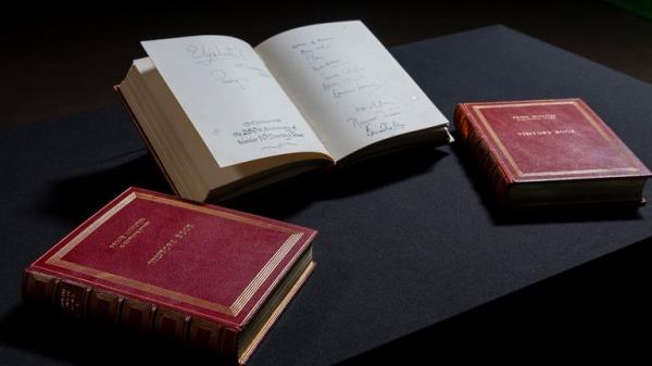 Three Downing Street Visitors Books at the Natio<em></em>nal Archives. The three gilt-edged volumes, covering the years 1970, when Edward Heath was prime minister, to 2003 when Tony Blair was in office, have been released to the Natio<em></em>nal Archives at Kew, west London. Picture date: Wednesday December 18, 2024.

