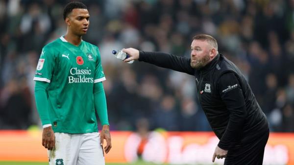 Plymouth Argyle manager Wayne Roo<em></em>ney (right) gestures on the touchline at Morgan Whittaker during the Sky Bet Champio<em></em>nship match at Pride Park, Derby. Picture date: Saturday November 9, 2024.