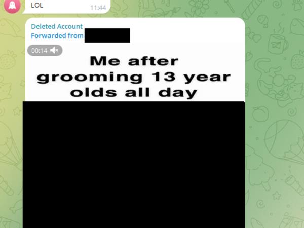 A member of a 764 affiliated group posts a gif making light of their reputation for grooming children. 