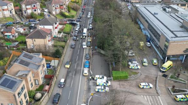 The scene outside All Saints Catholic High School.