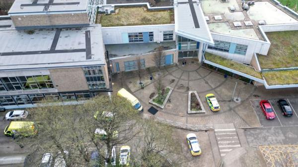 The scene outside All Saints Catholic High School.