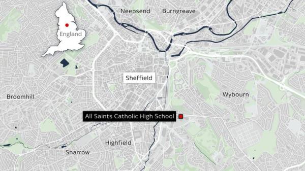 The location of All Saints Catholic High School in Sheffield