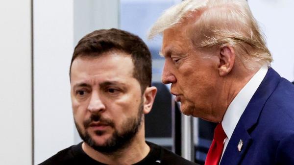 Republican presidential nominee and former U.S. President Do<em></em>nald Trump and Ukraine's President Volodymyr Zelenskiy meet at Trump Tower in New York City, U.S., September 27, 2024. REUTERS/Shannon Stapleton REFILE - QUALITY REPEAT