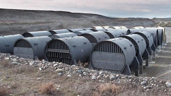 Hanford nuclear reservation near Richland, Washington state
HANFORD SUBS/01FEB95/MN/MACOR Hanford Site. The hulls of nuclear submarines are placed at a disposal site at Hanford. The part of the ship wher<em></em>e the nuclear reactor was located is cut out and stored in a pit. Chro<em></em>nicle Photo: Michael Macor HANFORD NUCLEAR WEAPONS FACILITY (MICHAEL MACOR/San Francisco Chro<em></em>nicle via AP) 