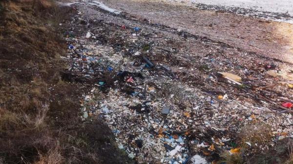 Waste litters the shore at Eastchurch Gap