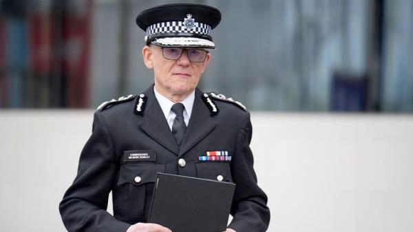 Metropolitan Police Commissio<em></em>ner Sir Mark Rowley arrives to make a statement outside New Scotland Yard.
Pic: PA