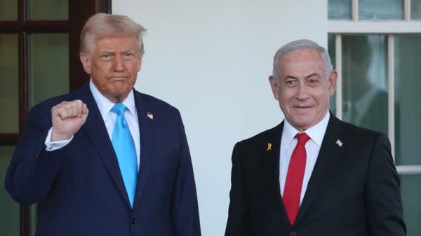 Do<em></em>nald Trump welcomes Benjamin Netanyahu to the White House. Pic: Reuters