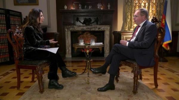 Russian ambassador to the UK Andrei Kelin speaks to  Yalda Hakin