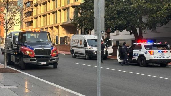 Police at the scene of the armed confrontation