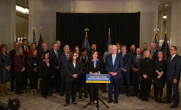 Gov. Kathy Hochul addressed the media and New York State district Attorneys at the Interco<em></em>ntinental Hotel in Manhattan, NY on January 31, 2025 wher<em></em>e the DIstrict Attorney Association met for the annual gathering.