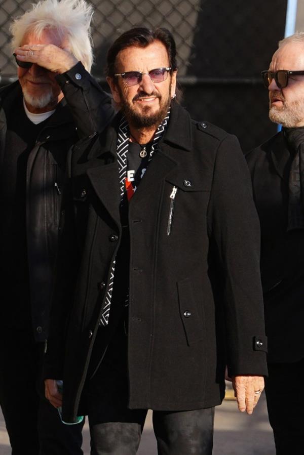 Ringo Starr arrives at "Jimmy Kimmel Live!" on January 28, 2025 in Los Angeles, California.  