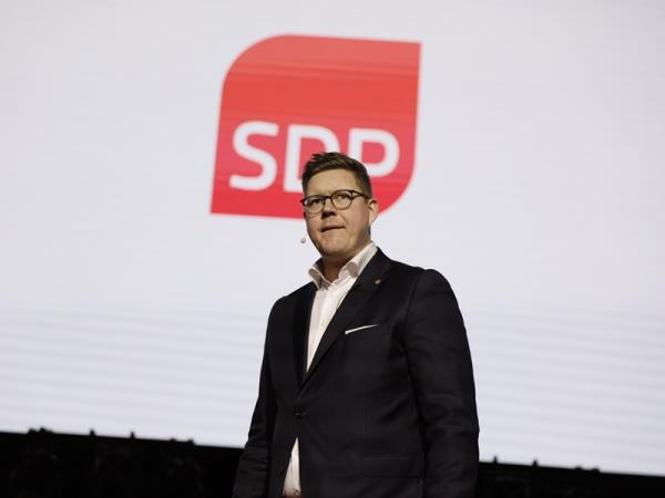 Chairperson Antti Lindtman of the Social Democratic Party spoke at the party’s campaign launch in Vantaa on 8 February 2025.