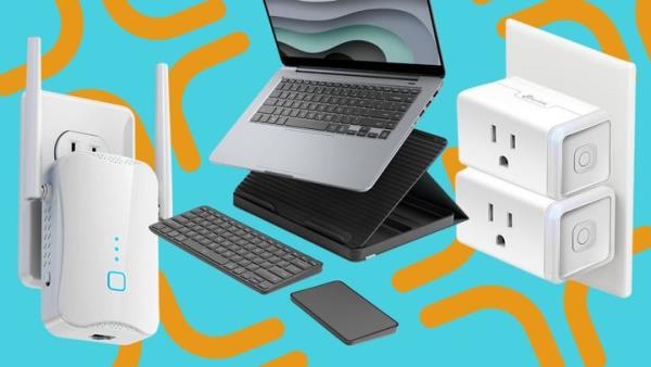 A Wi-Fi extender, a Bluetooth desk system and Kasa smart plugs.