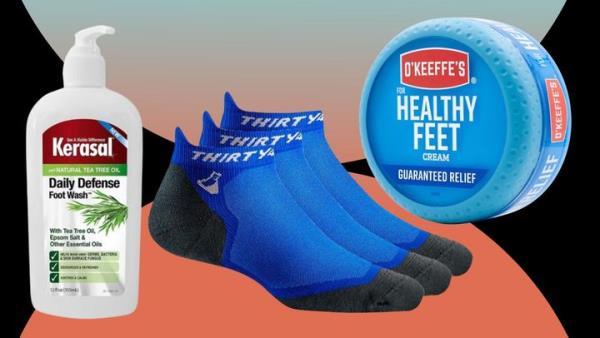 A daily defense foot wash, a multi-pack of seam-free socks and a foot cream that heals cracks. 