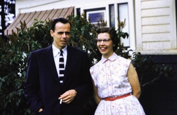 The author's parents in their early 20s, before they married, circa 1953