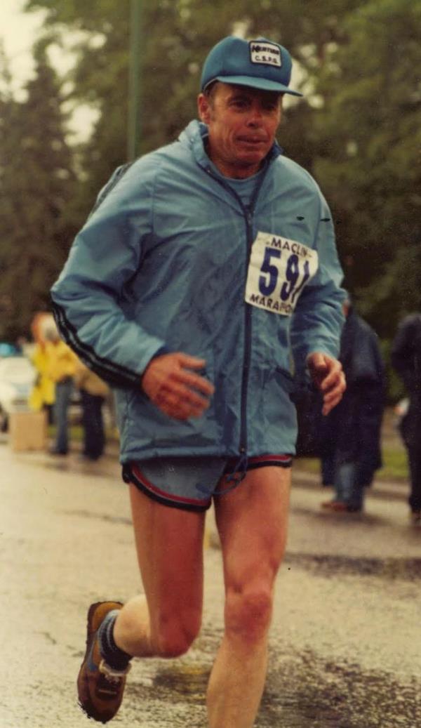 The author's dad in his 50s, running one of his many marathons, circa 1983