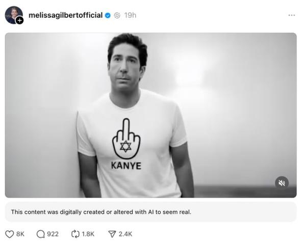 The viral video, digitally created or altered with AI to seem real, featured “Friends” stars like David Schwimmer and Lisa Kudrow.