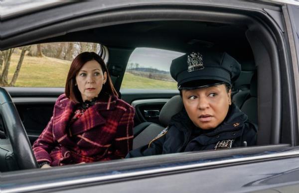 Carrie Preston as Elsbeth and Carra Patterson as Officer Kaya Blanke on CBS' crime procedural 