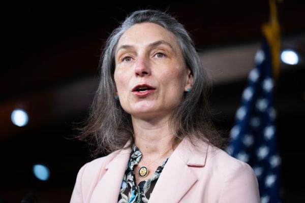 Rep. Maxine Dexter (D-Ore.) speaks during a news co<em></em>nference with the Co<em></em>ngressional Progressive Caucus to oppose Elon Musk gaining access to the Treasury Department's federal payment system, on Feb. 6.