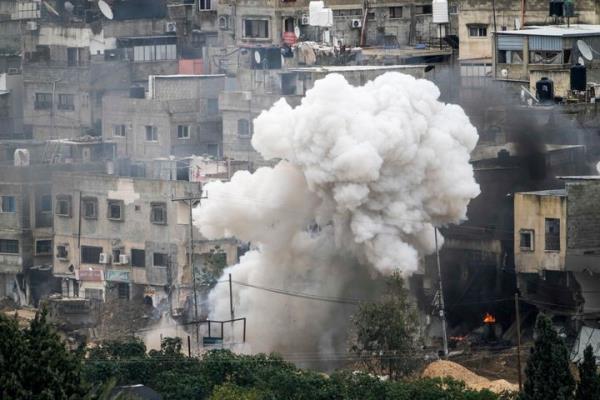 Israeli soldiers deto<em></em>nate an explosive device during a military raid in the West Bank refugee camp of Nur Shams, Tulkarem, on Sunday, Feb. 9, 2025.